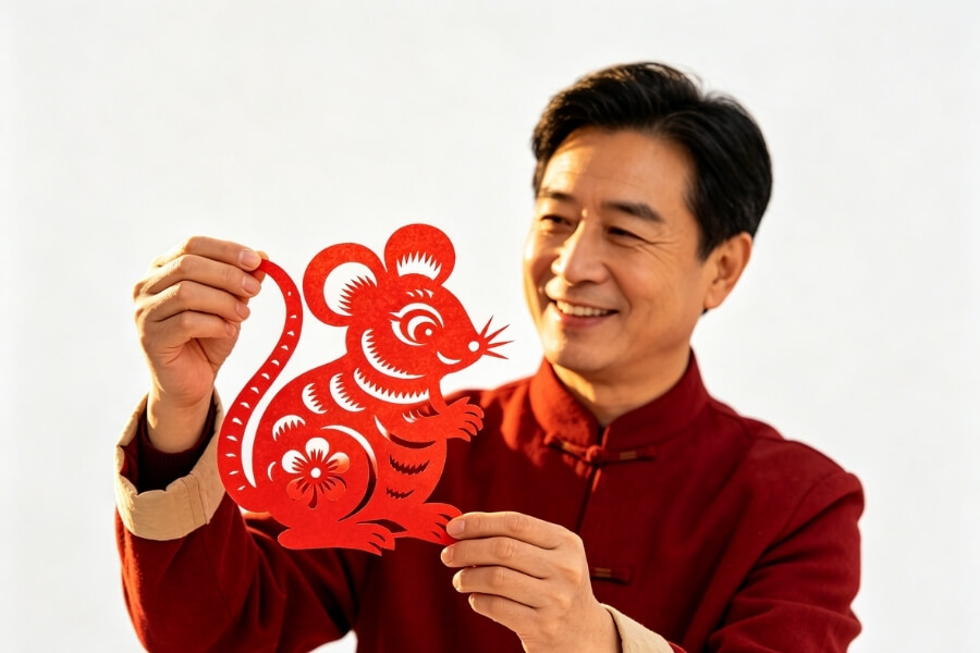 traditional Year of the Rat paper-cut decoration in Chinese culture