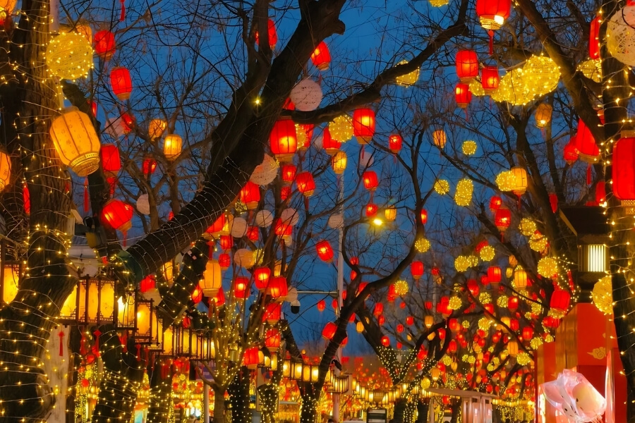 Chinese Zodiac lantern displays at a Beijing temple fair during Spring Festival
