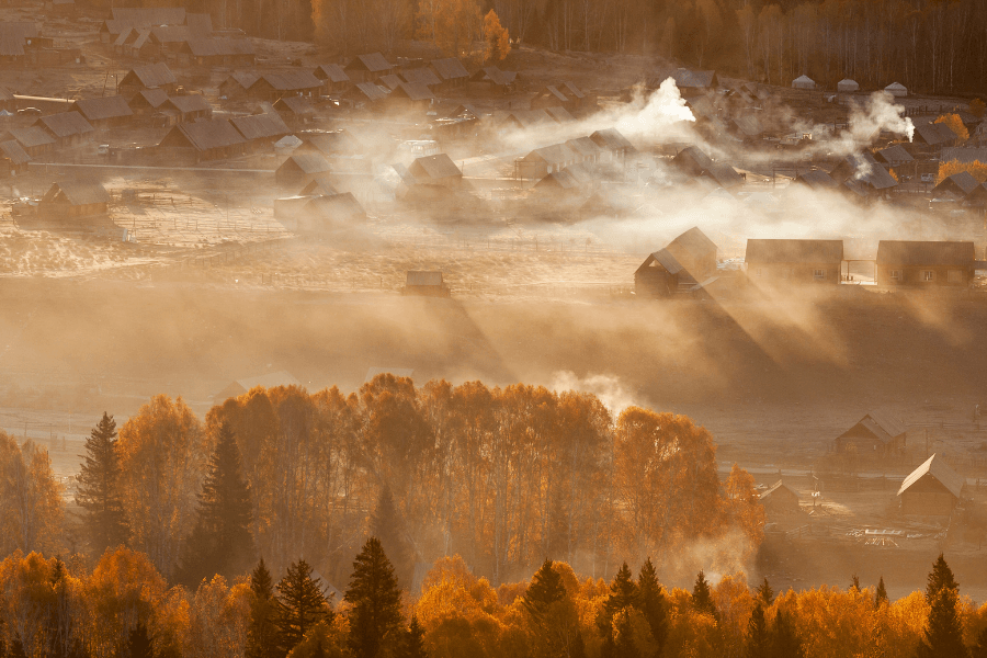 autumn scenery in Kanas and Hemu Village Xinjiang autumn scenery in Kanas and Hemu Village Xinjiang